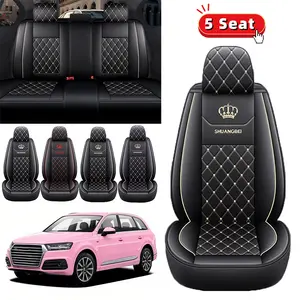 Black Design Car Seat Cover High-end Crown Waterproof PU Leather Soft Comfortable Five-seat Full-Enclosing Protection Cover