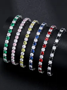 Elegant Zirconia Tennis Bracelet, Copper Chain Design, All-Season Jewelry Accessory, Fashionable Bracelet, Perfect Gift for Women & Girls