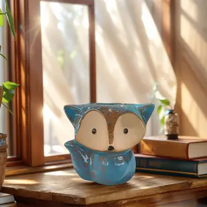 Fox Ceramic Succulent Pot Cartoon Bonsai Pot Decorative Small Plant Holder Multi-Function Flower Planter Pot with Drain Hole for Micro Landscape