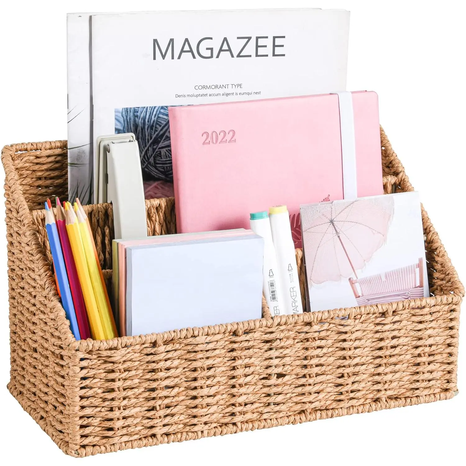 Woven Mail Organizer Countertop, 12 Inch Mail Organizer Basket for Bill and Pen, Farmhouse Desk organizers and storage
