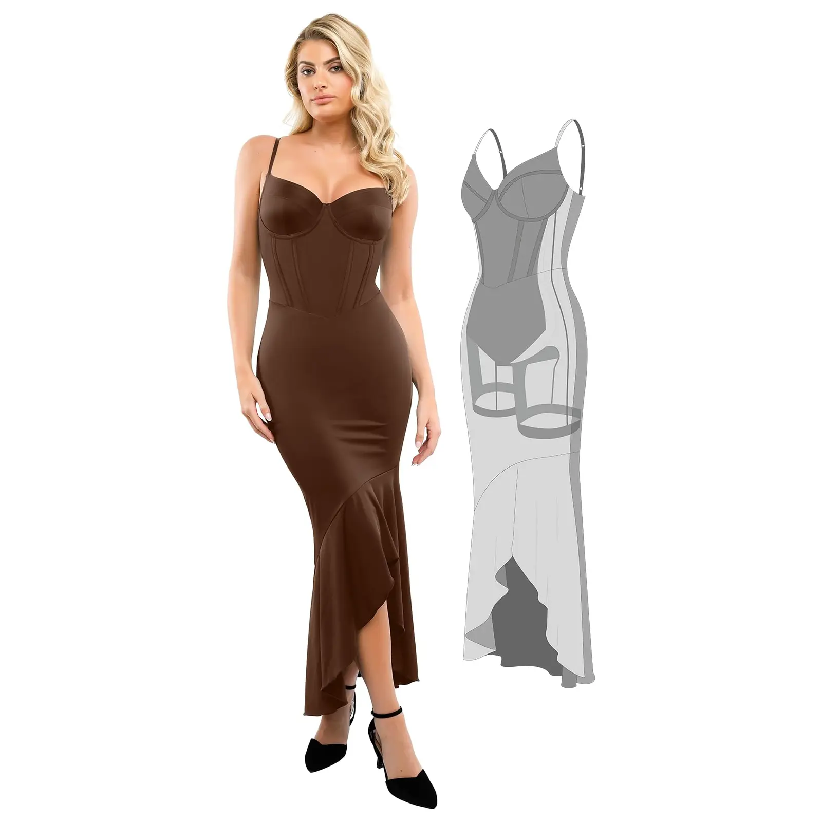 Popilush Corset-Style Shapewear Maxi Dress with Mermaid Hem Casual Formal Popilush Corset-Style Shapewear Maxi Dress with Mermaid Hem Casual Formal