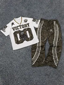 Two-Piece Set Men's Camo Print Letter Print Tee & Camo Print Pants, Regular Fit Casual Round Neck Short Sleeve T-Shirt & Trousers, Men's Summer Clothes, Menswear