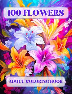 100 Flowers Adult Coloring Book: Beautiful and Easy Flowers, Vases with Bouquets, and Patterns, Coloring Pages with Large Print