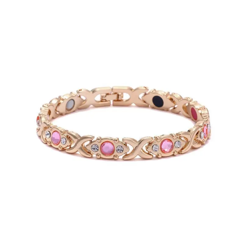 Laurel Energy Magnetic Bracelet, made of eco-friendly alloy and set with diamonds, featuring an adjustable wristband for women. The adjustable magnetic band is adorned with diamonds and is a Christmas gift for women.  bracelet