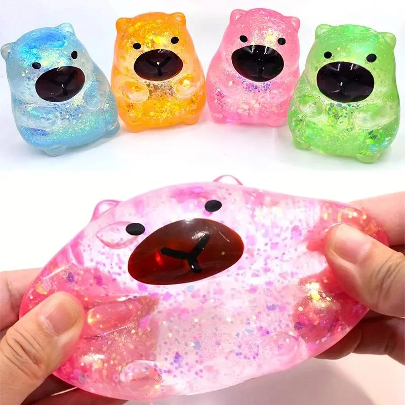 Cartoon Capybara Decompression Toy Soft Glitter Gummy Low Rebound Squishy Fidget Toy Stress Relief Tool for ADHD & Anxiety