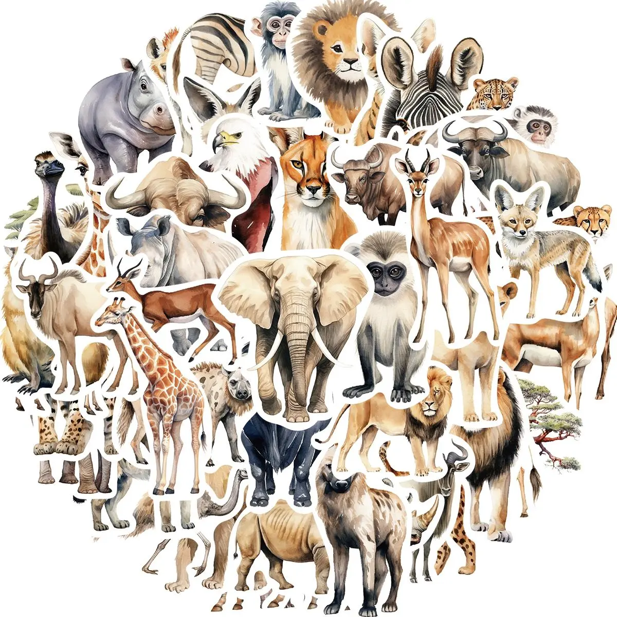 Animal Pattern Sticker, 50pcs/set Cute Animal Sticker, Wild Zoo Funny Animal Sticker for Water Bottles Laptop, Phone, Decor