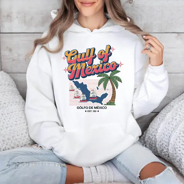 Gulf of Mexico Hoodie - Retro Vacation Sweatshirt with Palm Tree, Sailboats & Mexico Map for Beach Lovers