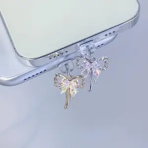 Fashion Butterfly Design Phone Dust Plug, Cute Phone Charging Port Dust Plug, Phone Accessories Compatible with iPhone & Type-C, Phone Charm, Phone Decoration, Cell Phone Charm, Smartphone Accessories