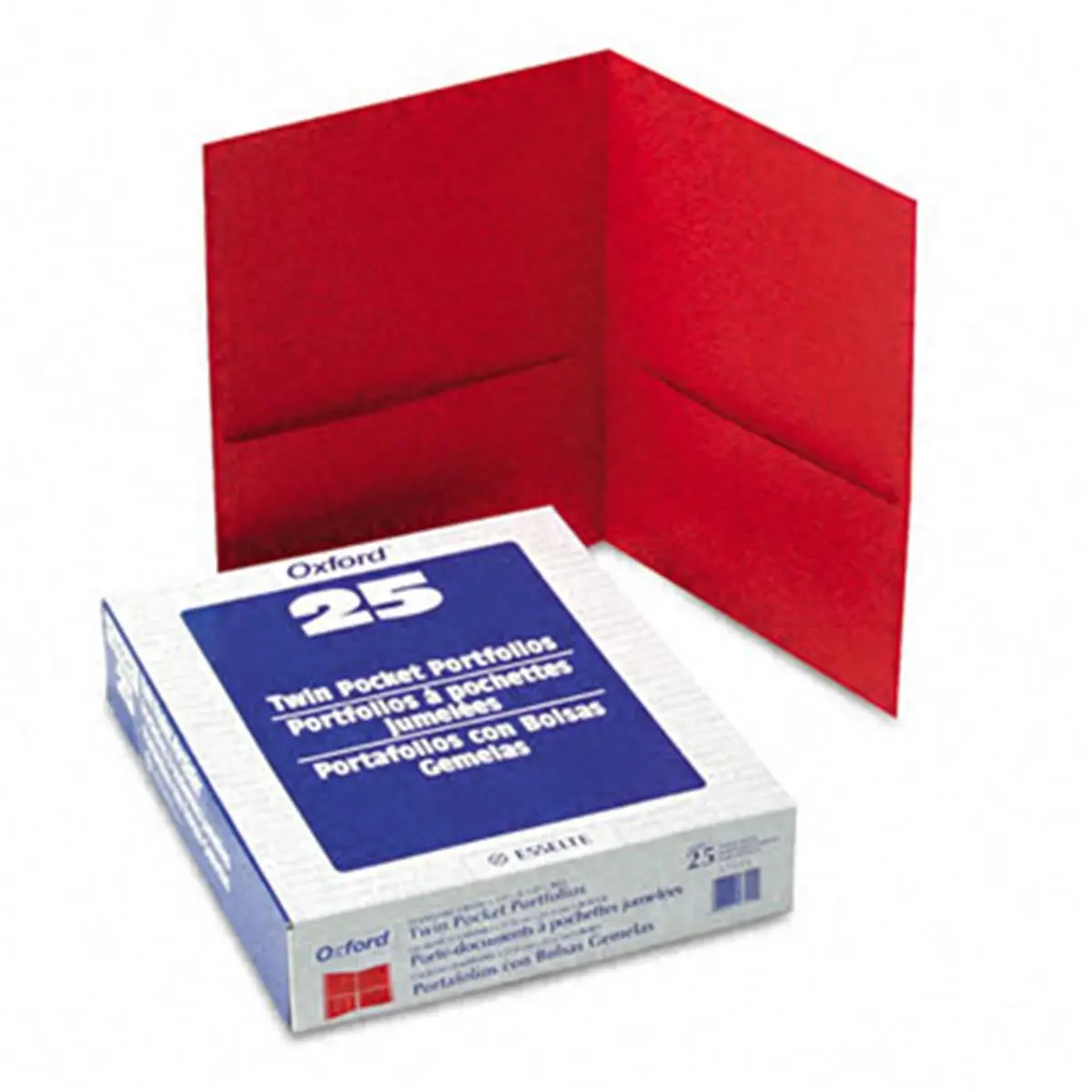 Oxford 57511 Twin-Pocket Portfolio- Embossed Leather Grain Paper- Red
