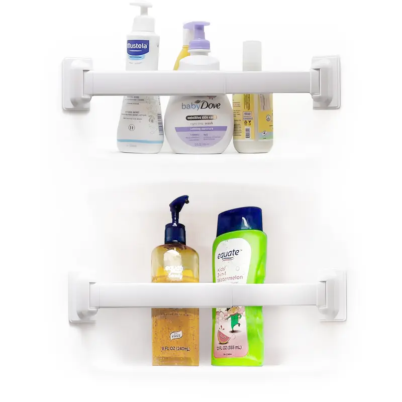 Safoner RV Shower Corner Storage Bar, Bathroom Shelf Caddy for Organization Adjustable 10-15.5'', Aluminum Rod and Plastic End, Pre-attached High-adhesion Pads, Keep Shower Essentials Organized, 2 Pack