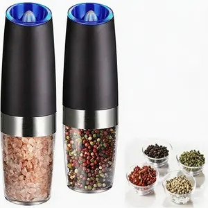 2Pcs Gravity Electric Salt and Pepper Grinder Set Automatic Salt and Pepper Grinder Set with LED Light, Battery Operated, Adjustable Coarseness, Large Capacity, for Home Kitchen BBQ