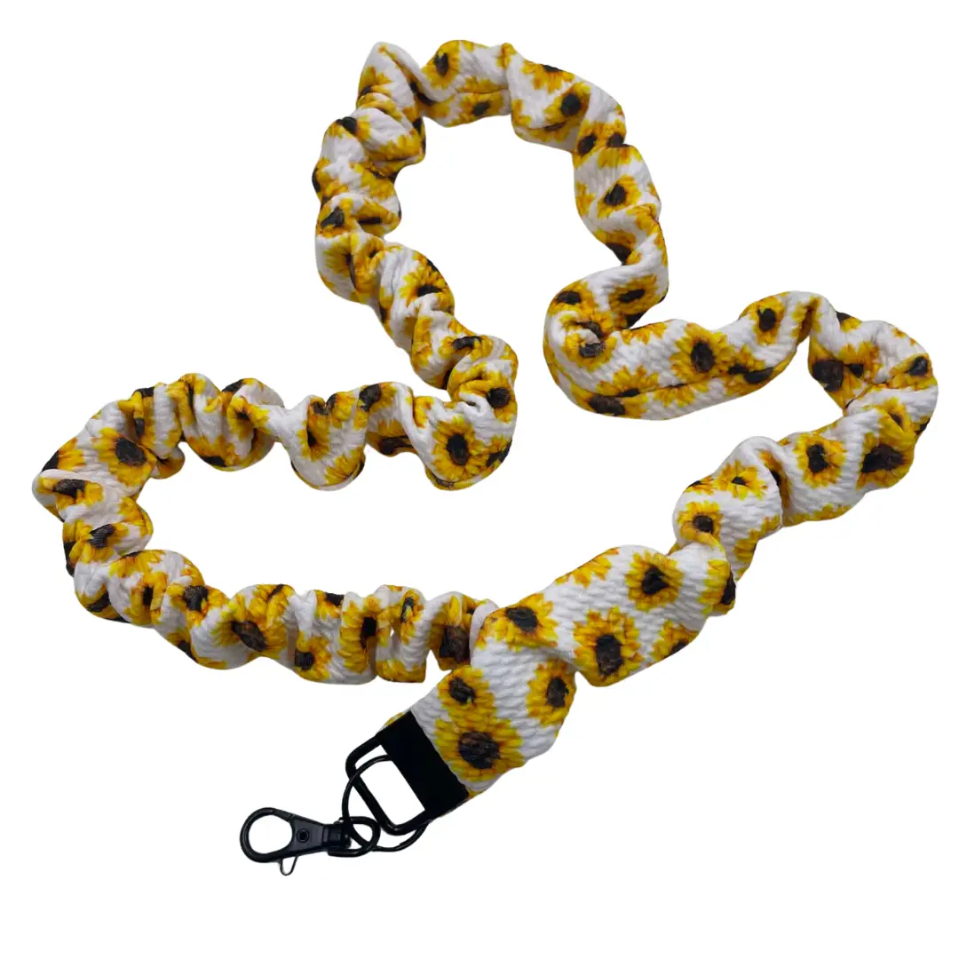 The SUNFLOWER Scrunchie Lanyard - 19" Handmade Lanyard for Keys, IDs, Badges, and Hand Sanitizer - Stretchy Fabric