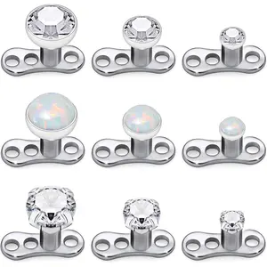 9 count 14g Stainless Steel Cubic Zirconia/Opal Dermal Anchor Tops and Base Microdermals for  Piercing