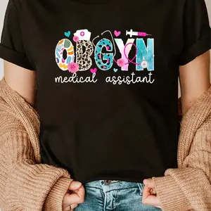 100% Cotton Colorful OBGYN Assistant T-Shirt - , with Stethoscope & Leopard Design, - Perfect for Healthcare Professionals