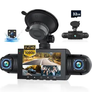 360 Degree View 4 Channel Dash Cam, 1 Set Front & Rear Inside Left & Right IR Dash Camera for Cars, FHD 1080P Dash Camera with 32GB SD Card, Dashcam, Car Accessories, Car Dashboard Camera