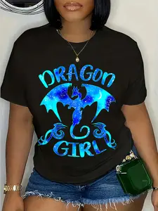 100% Cotton Dragon Girl Just a girl Who Loves Dragons Lover Galaxy Theme T-Shirt