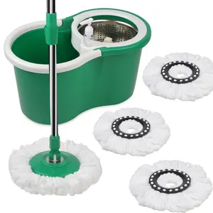 Mop and Bucket set 360° Rotating Wringer Set / 3 Replacement Microfiber Refill Heads,   Pet / Floor Cleaning Series Adjustable Stainless Steel Pole