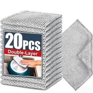 20 Count Non-Scratch Wire Dishcloths, Double-Layer Reusable Cleaning Rags, Wet & Dry Washable Kitchen Scrub Cloths for Dishes, Pans, Sinks and Home Cookware, Durable Multipurpose Cleaning Supplies
