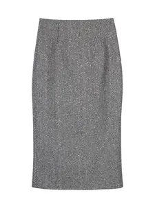 Women's Colorblock Tweed Skirt, Elegant Fashion Casual Skirt for Daily Outdoor Wear, Women's Bottoms for Spring & Fall