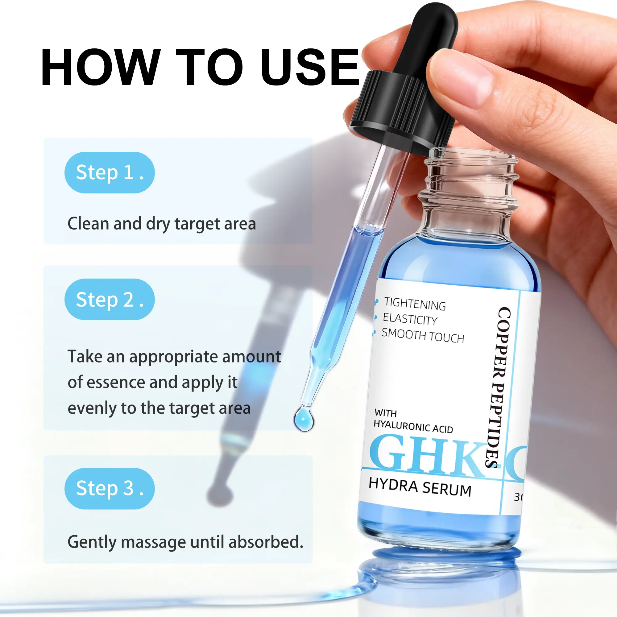 GHK Cu Peptide Serum 30 ml, Copper Peptide Serum with Hyaluronic Acid for Tightening, Collagen Boosting GHK Cu Peptide Serum 30 ml, Copper Peptide Serum with Hyaluronic Acid for Tightening, Collagen Boosting