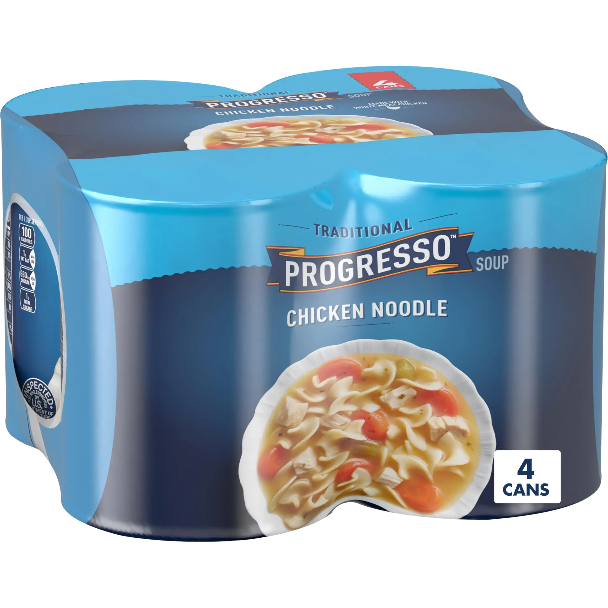 Traditional Chicken Noodle Soup, Ready to Serve Canned Soup with White Meat Chicken, 4 Pack, 19 oz Cans for Quick Meals