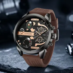 Vintage Men's Wristwatch, Multifunctional Chronograph with Dual Time Zone, Compass and Thermometer, Essential Accessory for Daily Outfits, Parties and Trendy Looks