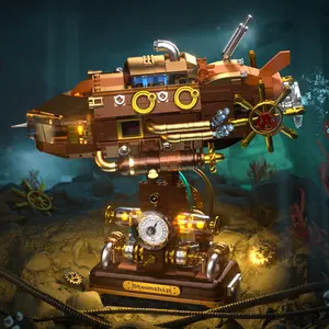 Retro-Style Deep-Sea Steamship Building Block Set, 740-Piece Assembly Toy with Clock and Connectable Mechanical Pendulum Classic and Unique, Ideal for Office Decor, Home Decor, and Hobby Collections Perfect Birthday and Holiday Gift.