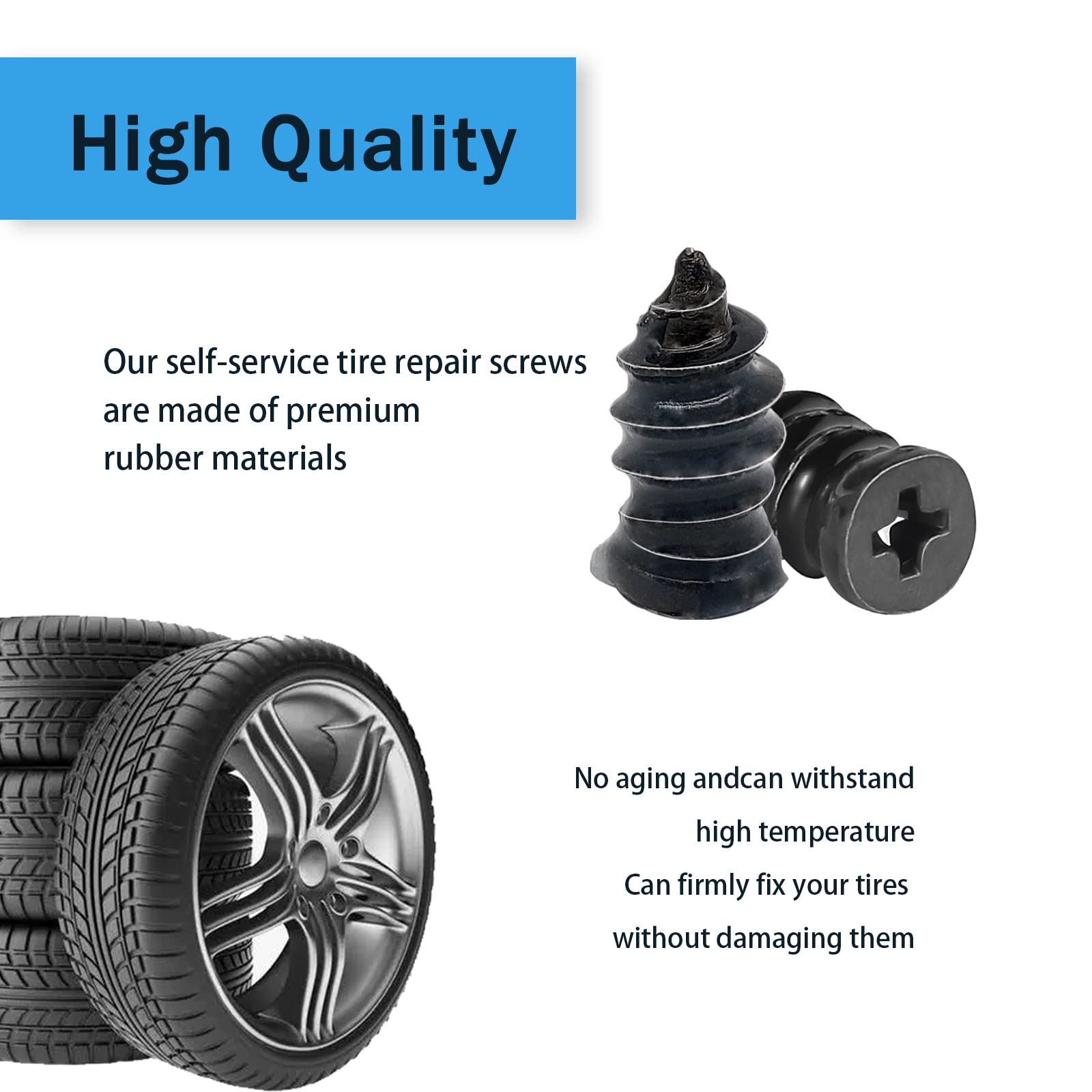 60PCS Tire Repair Rubber Nail Kit, Vacuum Screw In Tire Plugs, Fast Self-Service Wheel Nail Plug Repair Kits, Suitable for Car, Motorcycle, Truck, Tractor Tire Puncture Repair