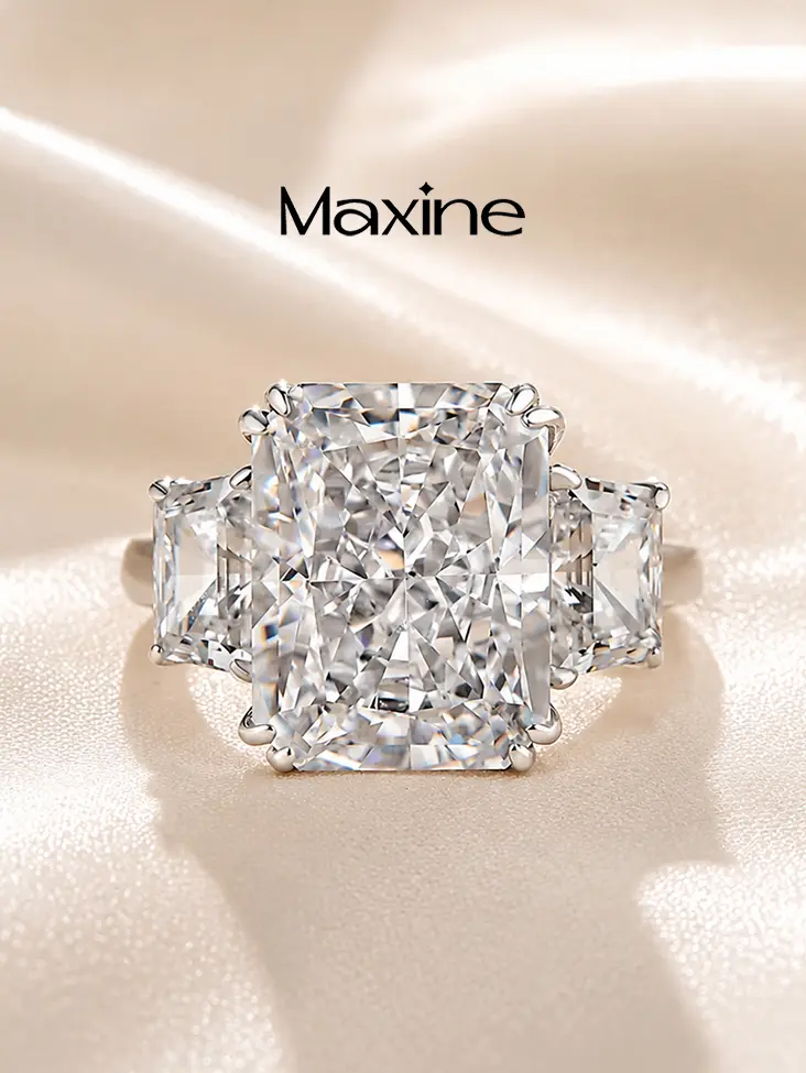 Maxine 12.0ct Radiant Cut Gorgeous Engagement Ring - Luxury Three Stone Statement Ring for Proposal, Wedding, Anniversary, Sparkling Elegant Jewelry for Her