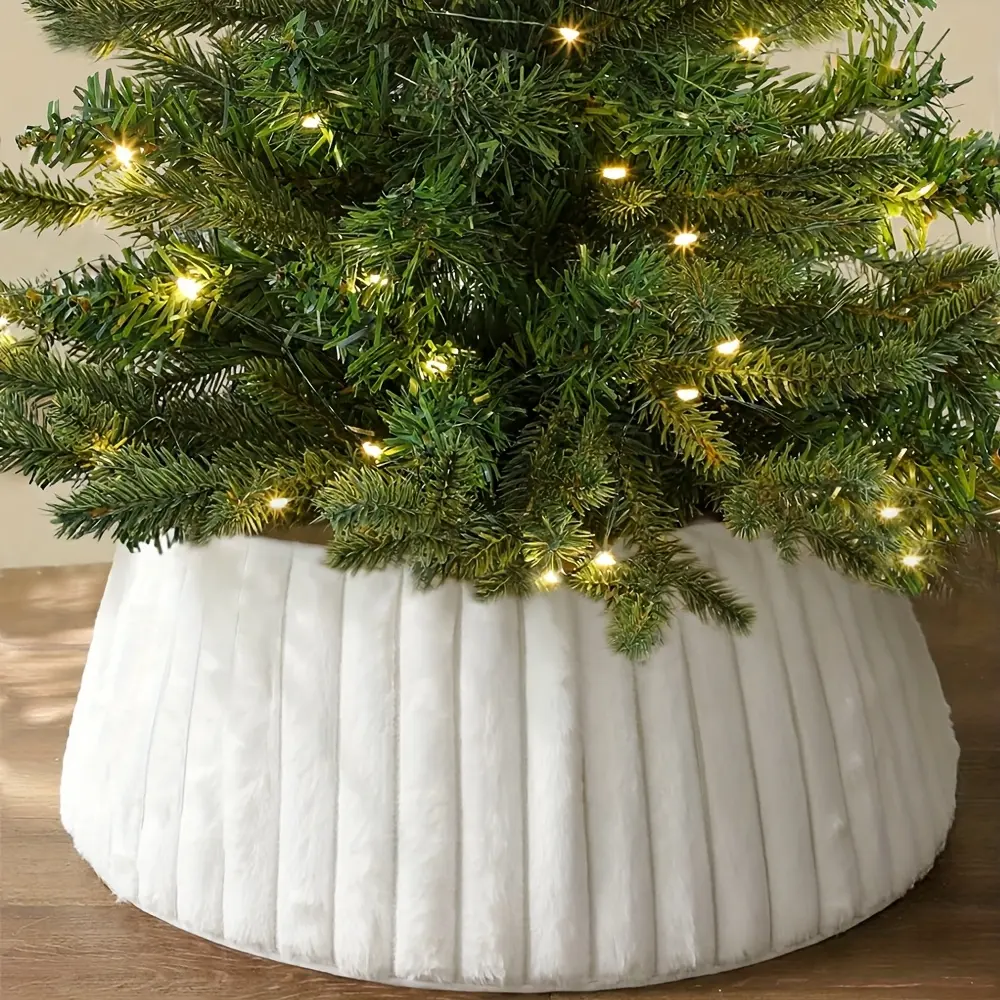 Christmas Tree Skirt, Vintage Luxurious Faux Fur Tree Skirt, Striped Texture Pattern, Soft Plush Bohemian Style, Holiday Home Decor