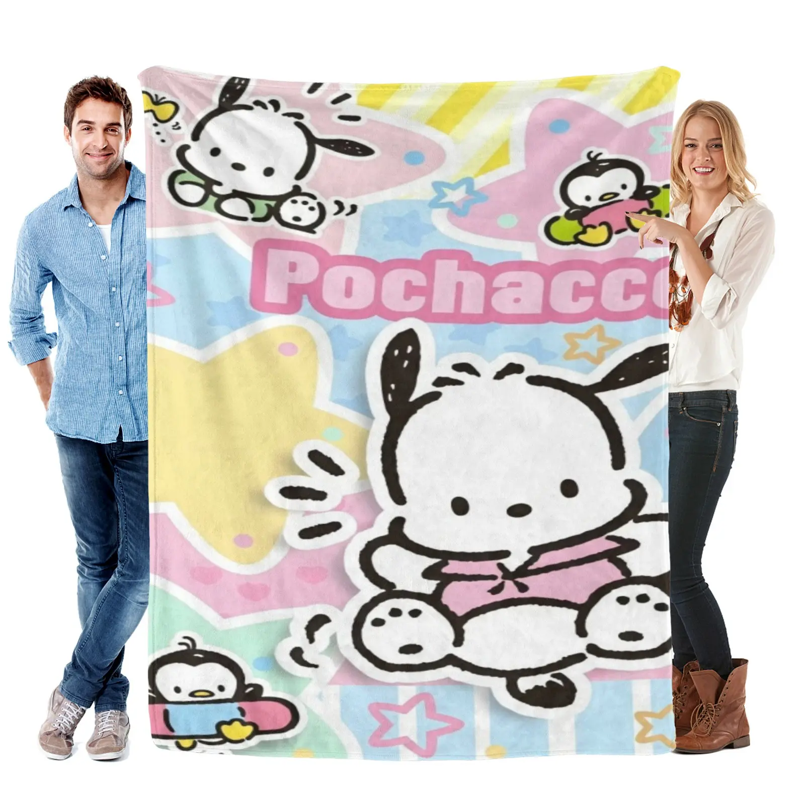 Sanrio Pochacco AC Cooling Air Conditioning Throw Blanket, 4 Sizes Optional Kawaii Soft Nap Blanket for Bedroom Sofa