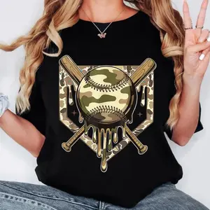 Camo Baseball Tee, Dripping Baseball Shirt, Military Camouflage Sports Tshirt, Trending Graphic Gifts