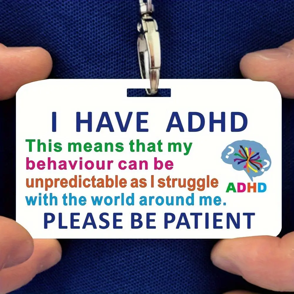 ADHD Card with Lanyard, PVC, Convenient Size, Compact, Waterproof & Non-fading, Clear Visibility ADHD Warning Card, I Have ADHD Card for ADHD Person, Single Card Usage