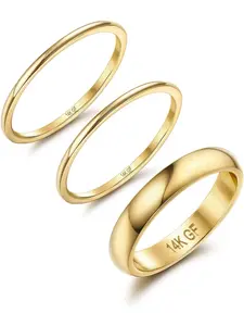 14K Gold Filled Stacking Rings for Women, Minimalist Stackable Gold Rings, Dainty Non Tarnish Pinky Thumb Statement Thin Band Rings Set, Comfort Fit 1mm 3mm