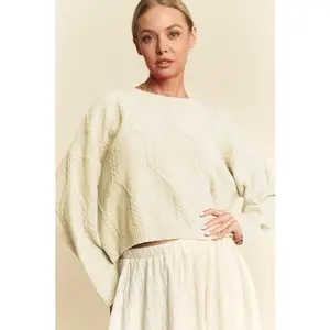 Davi & Dani Diamond Cable Pattern Drop Shoulder Sweater
