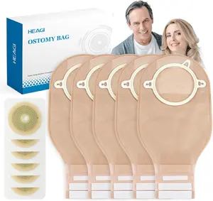 60pcs Ostomy Supplies Colostomy Bags, 2 Piece Colostomy Bags, Drainable Pouches with Closure for Ileostomy Stoma Care, Cut-to-Fit, 70mm Max (40 x Ostomy Bag + 20 x Skin Barrier）