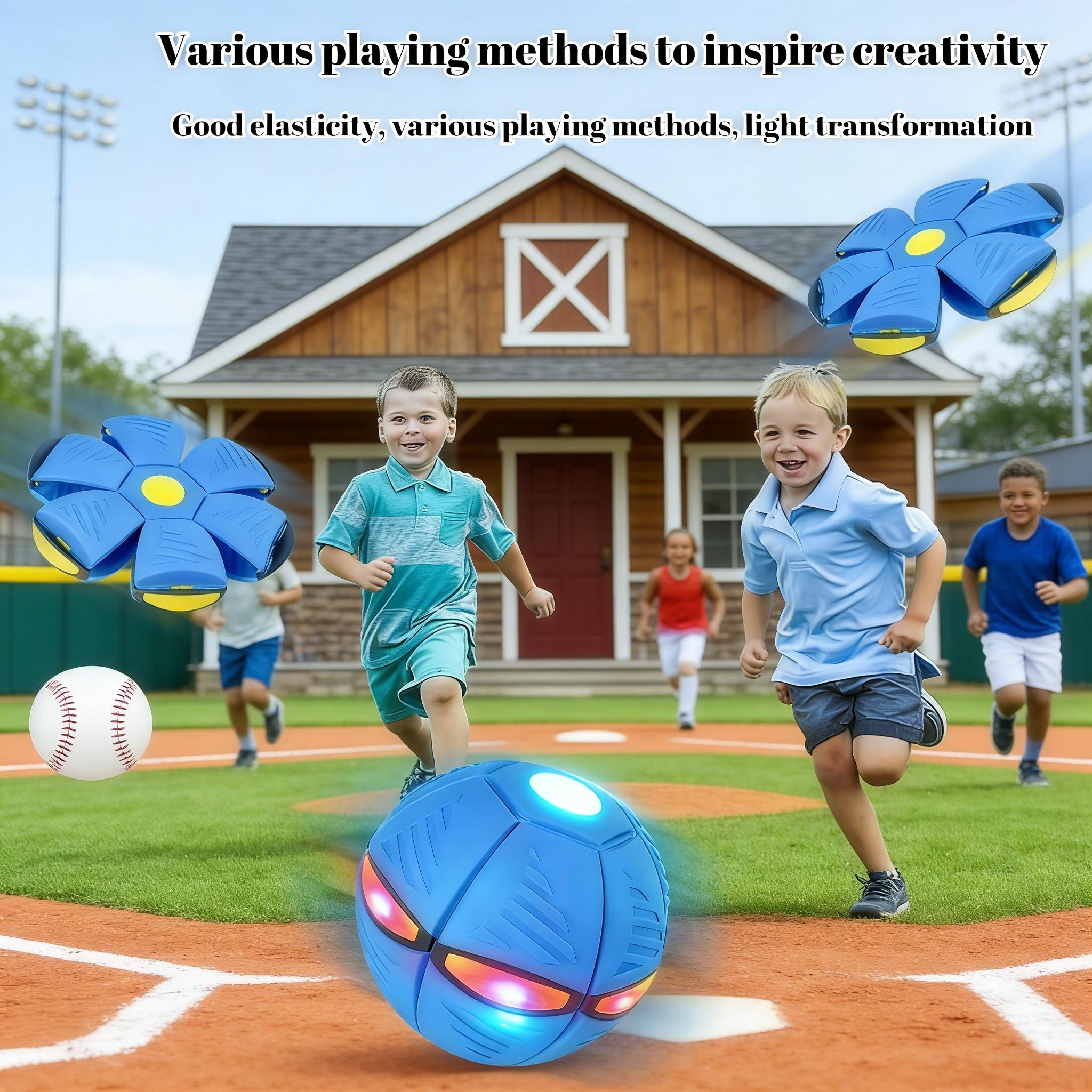 Magic UFO Deformable Flying Saucer Ball, 2-in-1 LED Light Up Throw Catch Ball, Portable Outdoor Garden Beach Toy, Interactive Pet Dog Toy, Fun Sports Game for Kids, Family, Backyard, Camping, Birthday Gift