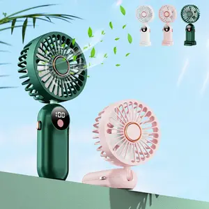 Portable Handheld Fan, 1200mAh Battery Operated Fan with LED Display, 90° Foldable Desk Fan with Base, 5 Speed Lash Fan Makeup Fan for Women