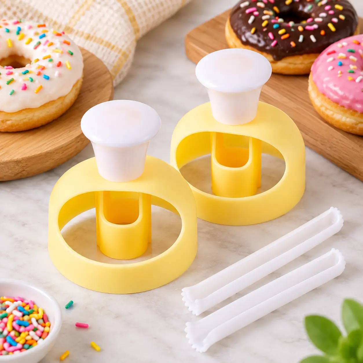 1 Count, Donut Cutter Mold, Press Design Easy Demoulding Plastic Doughnut Maker with Auxiliary Clips for Home Kitchen Pastry Baking
