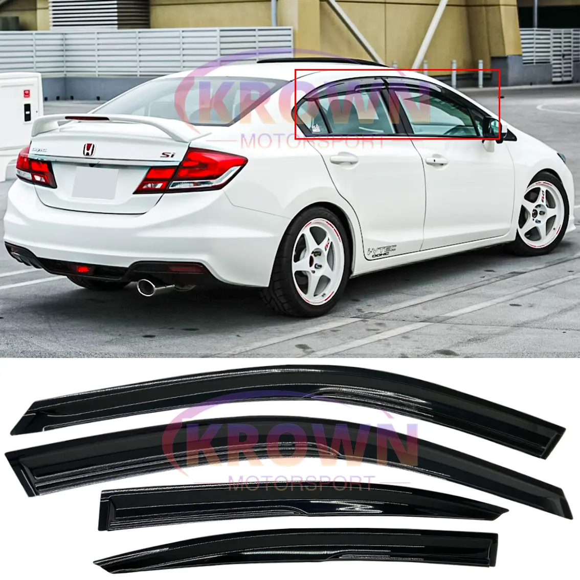 FOR 2012-2015 HONDA CIVIC SEDAN JDM 3D WAVY MUGEN STYLE RAIN GUARD WINDOW VISOR