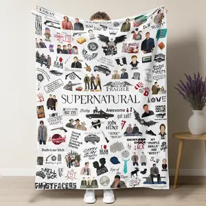 Supernatural Collage Fleece Blanket - Dean & Sam Winchester Themed Throw, Soft Cozy Fuzzy Blanket with Iconic Quotes & Symbols for TV Show Fans, Perfect for Couch Bed Gift