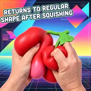 Simulation Cherry Squishy Toy, Portable Soft Squeeze Anxiety Relief Toy, Vivid Fruit Shape Leisure Play Item, Interesting Interactive Toy, Ideal Present for Hobby Collectors and Daily Stress Release Use
