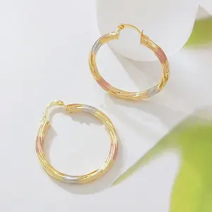 Dual Style Twisted Hoop Earrings, 14K Gold Plated & Tri-Color Interlocked Double Hoops, Versatile Statement Earrings for Daily & Party Wear