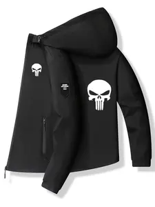 Men's Fashion Jacket with Ghost Logo, Zip Pocket, Hooded Design, Spring & Fall, Polyester Material, Casual Fitted Style