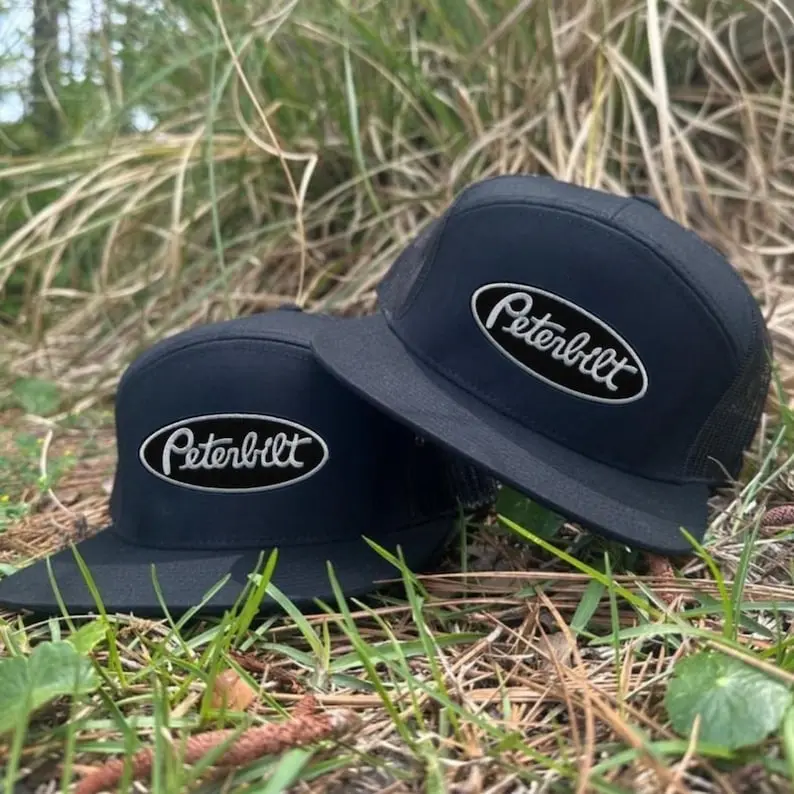 Black Peterbilt Embroidery Trucker Hat Cap Flat Bill Embroidered for Mens Hat Baseball Cap Snapback Hat