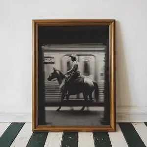 [No Frame] Vintage NYC Cowboy Subway Poster Wall Art, Black and White Western New York City Print, Cowboy Sports Art Print