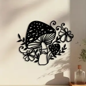 1pc Mushroom Metal Wall Art Decoration, Mushroom Statue Mural, Floral Aesthetic Pattern, Perfect for Living Room, Bedroom, Patio Decor, Christmas Decor, Ideal Gift for Nature Lovers