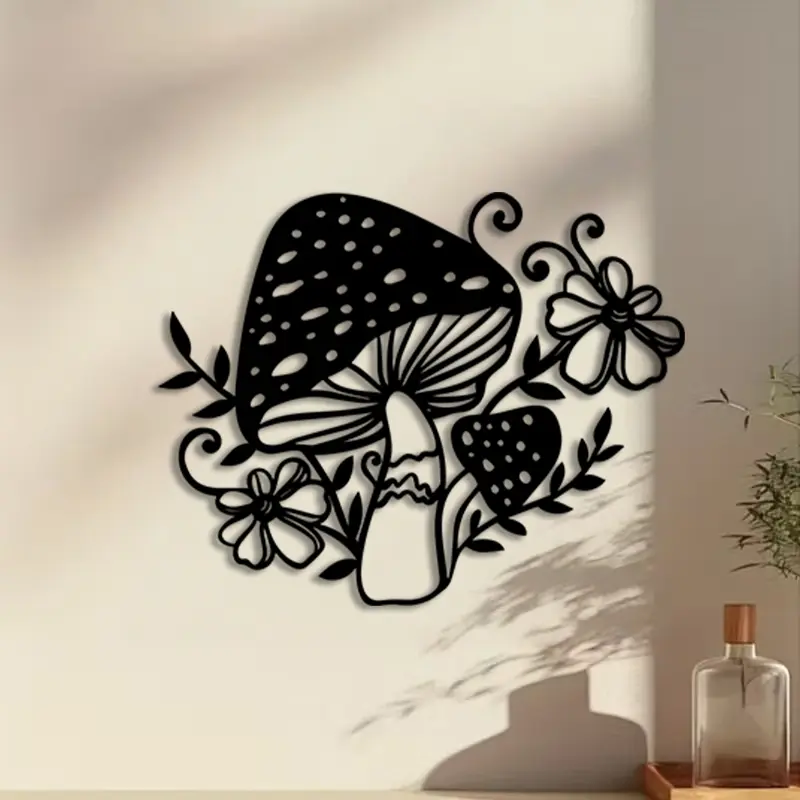 1pc Mushroom Metal Wall Art Decoration, Mushroom Statue Mural, Floral Aesthetic Pattern, Perfect for Living Room, Bedroom, Patio Decor, Christmas Decor, Decorative Artwork, Ideal Gift for Nature Lovers