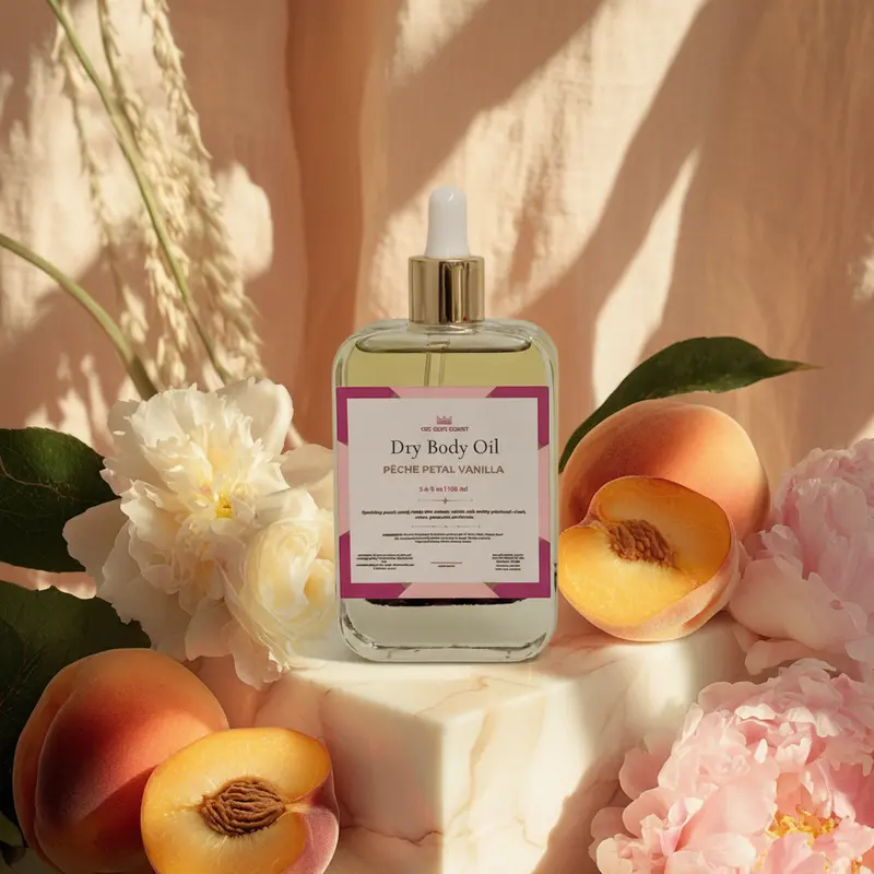 Pêche Petal Vanilla Scented Dry Body Oil | Fast-Absorbing Peach Vanilla Glow Oil | Cult-Favorite Gourmand Scent