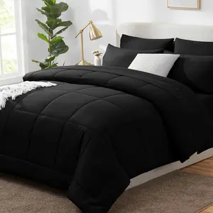 Black Twin XL Comforter 5 for Teen and Twin Extra Long a Bag with Quilted Comforter, Flat Sheet, Sheet, Pillowcases